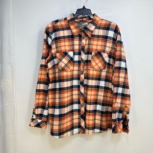 Natural Reflections Womens' XL Button Front Orange and Blue Plaid Flannel Shirt